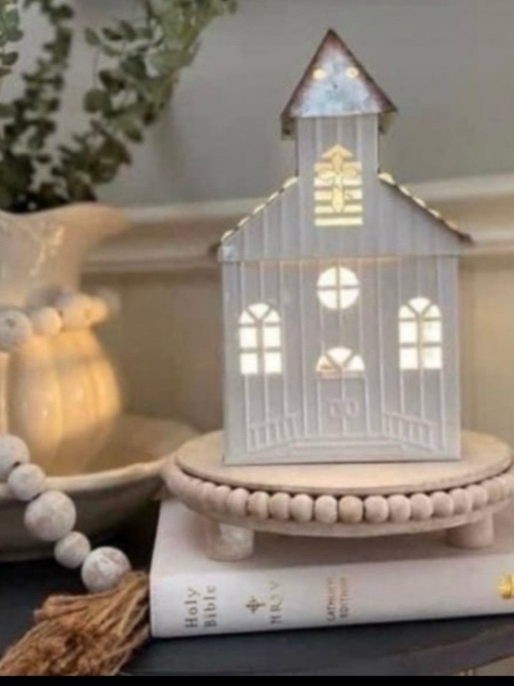 Scentsy White Ceramic Church Candle Holder with Warm Light